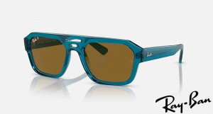 Ray Ban Corrigan Bio-Based Polished Transparent Light Blue Frame Brown Lenses Sunglasses