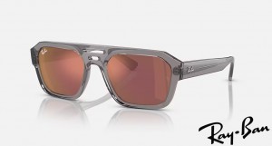 Ray Ban Corrigan Bio-Based Polished Transparent Grey Frame Red Mirror Lenses Sunglasses