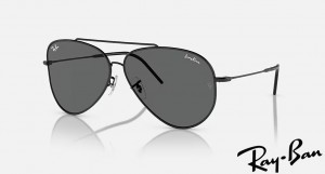 Ray Ban Lenny Kravitz X Aviator Reverse Polished Black Frame Dark Grey Lenses Sunglasses