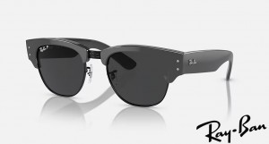 Ray Ban Mega Clubmaster Polished Grey On Black Frame Black Lenses Sunglasses