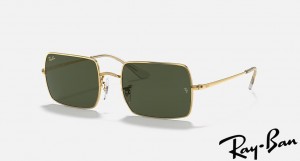 Ray Ban Rectangle 1969 Polished Gold Frame Green Lenses Sunglasses