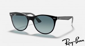 Ray Ban Wayfarer II Classic Polished Black On Transparent Frame Blue Gradient Lenses Sunglasses