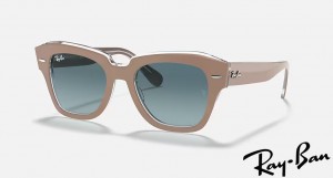Ray Ban State Street Polished Beige On Transparent Frame Blue Gradient Lenses Sunglasses