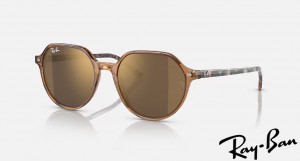 Ray Ban Thalia Polished Transparent Brown Frame Gold Mirror Lenses Sunglasses