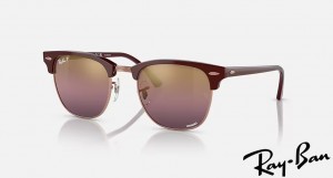 Ray Ban Clubmaster Chromance Polished Bordeaux On Rose Gold Frame Red Chromance Lenses Sunglasses