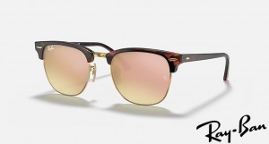 Ray Ban Clubmaster Flash Lenses Polished Red Havana Frame Copper Flash Mirror Lenses Sunglasses