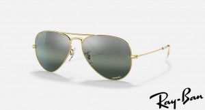 Ray Ban Aviator Chromance Polished Gold Frame Silver/Blue Chromance Lenses Sunglasses