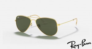 Ray Ban Aviator Extra Small Polished Gold Frame Crystal Green Lenses Sunglasses