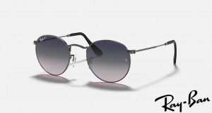 Ray Ban Round Metal Collection Polished Gunmetal Frame Polarized Blue/Grey Gradient Lenses Sunglasses