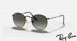Ray Ban Round Flat Lenses Polished Black Frame Grey Gradient Lenses Sunglasses