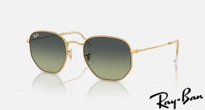 Ray Ban Hexagonal Polished Gold Frame Green Vintage Gradient Lenses Sunglasses