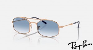 Ray Ban RB3719 Polished Rose Gold Frame Light Blue Gradient Lenses Sunglasses